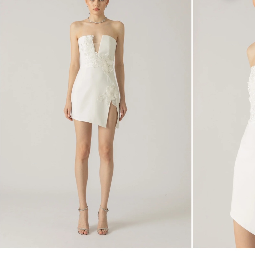 Sau Lee fleur mini appliqué white strapless dress